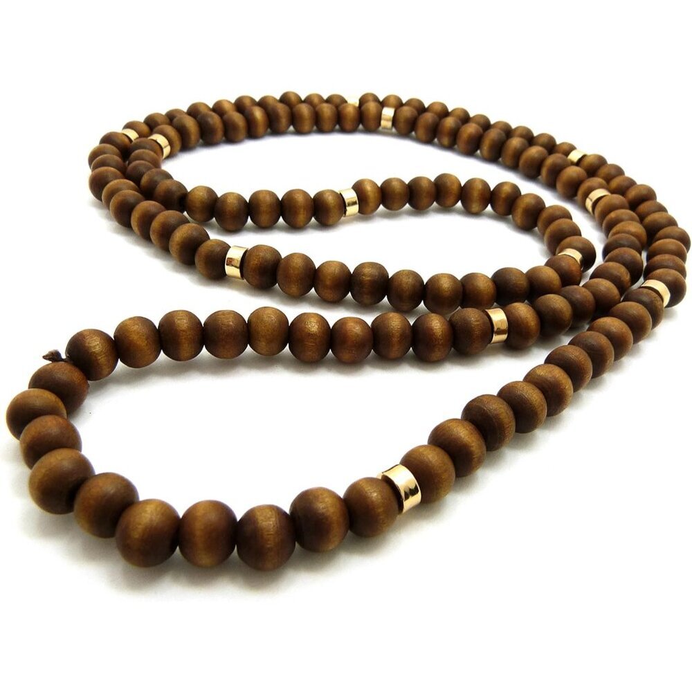 Jet Black, Brown Tone 8mm 36" Wooden Bead Metal Connect Ball Bead Necklace